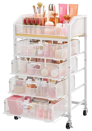 SUNALLY Makeup Organizer Cart with 4 Drawers, Rolling Makeup Storage Cart $29.81