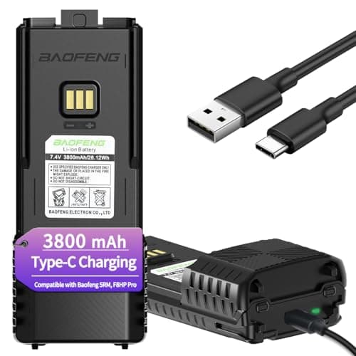 BAOFENG AR-5RM Battery Rechargeable 3800mAh Extended Battery Compatible with BF-F8HP PRO UV-5RH PRO GPS,UV-5G Plus,5RM GM-5RH GMRS USB-C Charger for Ham Radio Handheld Walkie Talkies Accessories