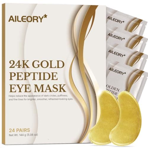 AILEORY 24K Gold Peptide Under Eye Patches (24 Pairs) - Eye Masks for Puffy Eyes, Dark Circles and Fine Lines, Hydrating & Brightening Eye Patches with Glutathione, Hyaluronic Acid & Collagen