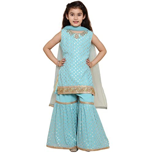 AJ DEZINES Girls Indian Ethnic Wear Salwar Kameez For Kids|Girls Punjabi Suit|Kids Kurta Sharara Set|Indian Dress-Blue-9