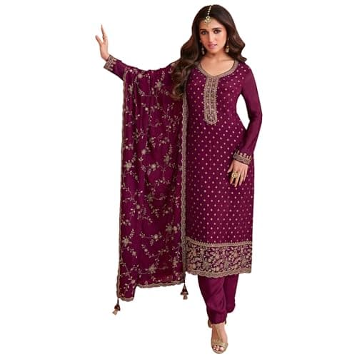 The kurti bazaar Ethnic Party Wear Indian Plus Size Salwar Kameez Dupatta Suits Pakistani Ready to Wear Trouser Pant Dress (US, Numeric, 52, Regular, Regular, Burgundy Red)
