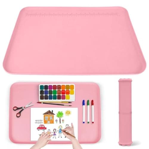 Premium Silicone Art Mat for Crafts, 24" x 16" Non-Slip Art Mat for Painting, Clay, Resin, Slime, Jewelry-Making, and Crafts – Waterproof & Easy to Clean, Raised Edges for Mess-Free Crafting (Pink)