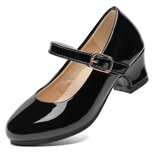 Parisex Girls Black Dress Shoes, Low Heels Character Shoes, Mary Jane Princess Flats for School, Wedding, Party, Church Toddler 7