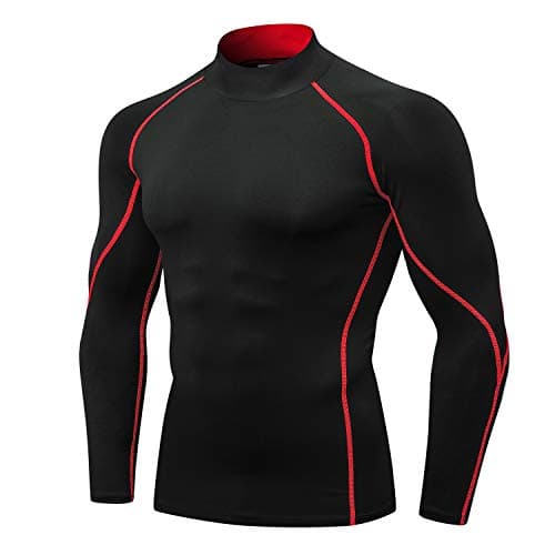Yuerlian Men's Long Sleeve Compression Shirts Sports Rash Guard Base Layer Athletic Workout Shirt Gym Tops Undershirts B Red