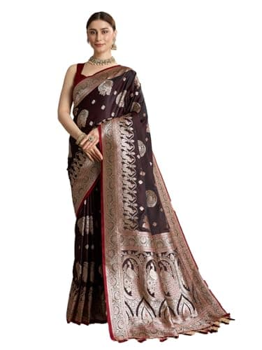Vedant Vastram Women's Soft Litchi SIlk Banarasi Silk Jacquard Saree (Str-Rajgharana-01-Maroon)