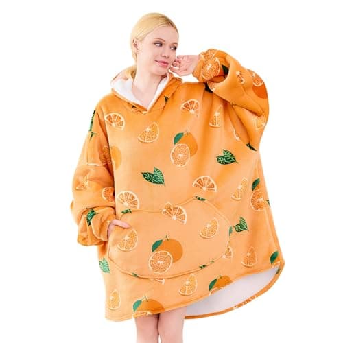Moinlizy Wearable Blanket Hoodie, Oversized Hooded Blanket for Adult Women Men with Pocket and Sleeves Fruit Orange