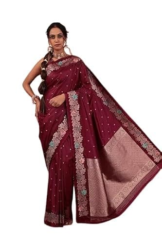 Tulip Handloom Women's Mashru Silk Saree With Unstitched Blouse Piece Rich Zari Weaving & Forest Teheme Pallu- Wedding