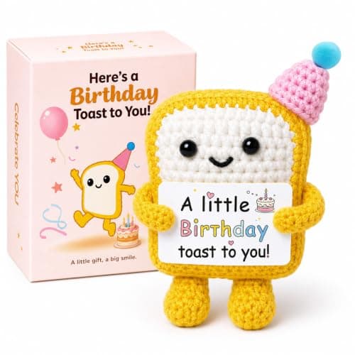 Handmade Crochet Toast Birthday Gift for Her Him Loved one– Cute Knitted Toast Figurine with Gift Card, Funny Small Birthday Present, Cozy Desk Shelf Decor Keepsake for Friends Family Coworkers