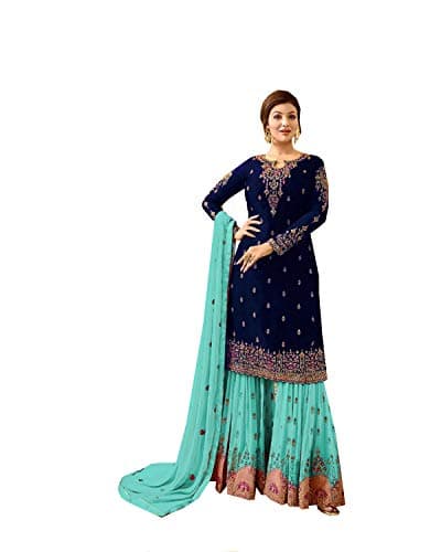 ZIYA Indian/Pakistani Party Wear Wedding Wear Sharara Style Salwar Suit for Women FIONA (Sky blue, XL-44)