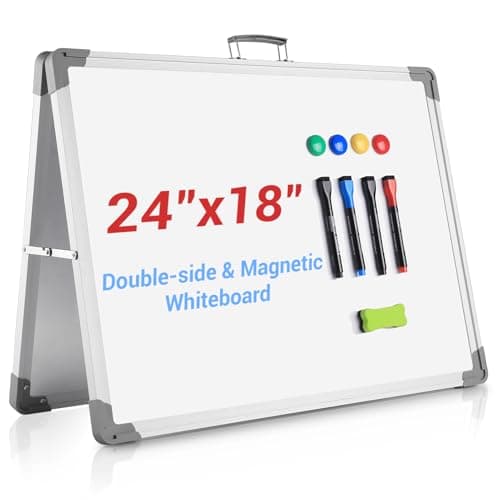 White Board Dry Erase 24" x 18", Magnetic Portable Foldable Whiteboard Double Sided Desktop Dry Erase Board Easel on Table Top with Holder for Classroom, Office, Homeschooling, School Supplies