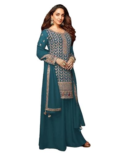 Shriva Fashion Indian ready to wear salwar kameez for Festival wedding party plus size Sharara suit party for women (2891) (Turquoise, 46)