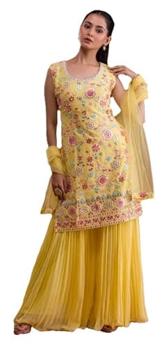 Shriva Fashion Indian Pakistani Ready to wear sharara suit with embroidery work eid wedding party for women (2937) (Yellow, 44)