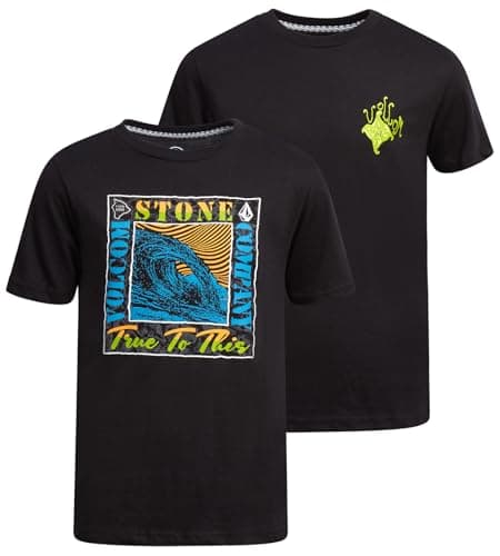 Volcom Boys T Shirt - 2 Pack Cotton Blend Short Sleeve Graphic Tees for Boys, Cool Casual Graphic T Shirts, Size 10-12, Black Rose/Black