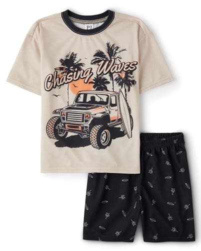 The Children's Place,Boys,Short Sleeve Top and Shorts,2 Piece Pajama Set,Wave Chaser,Medium