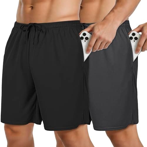 EMPTYPOP Mens Athletic Basketball Shorts Mesh Casual Elastic Waist Drawstring Quick Dry Workout Shorts with Pockets 2-Pack