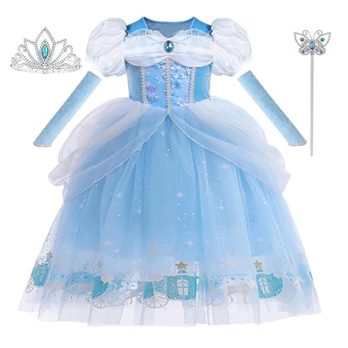 ERGO QUEEN Princess Dresses for Girls Little Kids with Mouse Ears Headband, Blue Princess Costume Cosplay Outfit Birthday Halloween Party Dress Up Age 3-4 Years Blue 2