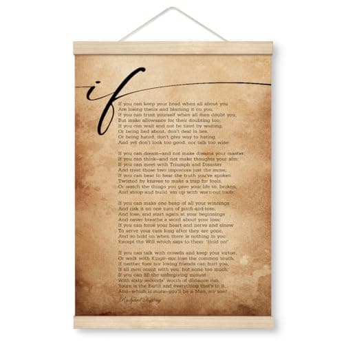 Inspirational Wooden Poster Hanger Frame, Rudyard Kipling Poetry Poster Hanger, If Poem, Inspirational Poem Posters, If You Can Keep Your Head When All About You, Farmhouse Office Wall Decor Art A3