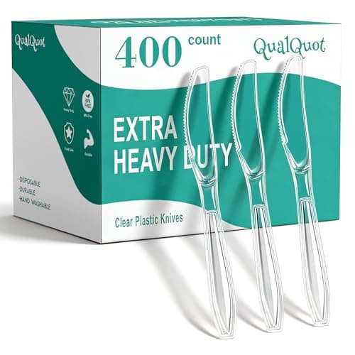QualQuot 400 Count Heavy Duty Clear Plastic Knives, Solid and Durable Disposable Knives, BPA-Free and Heat Resistant, Premium Disposable Knive for Daily Use and Party