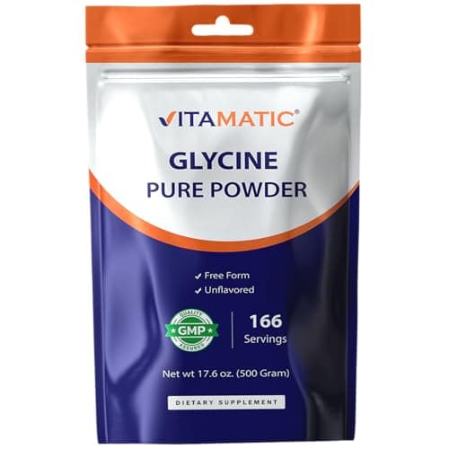Vitamatic Glycine Powder – 3,000 mg Per Serving, Free-Form Amino Acid Supplement, Unflavored, 17.6 oz (500 g), Non-GMO, Gluten Free.