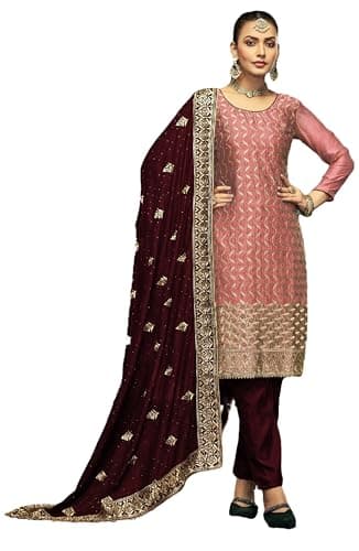 STELLACOUTURE Eid festival ready to wear salwar kameez embroidered indian wedding plus size shalwar suit for women 2810-O (Pink, 44)