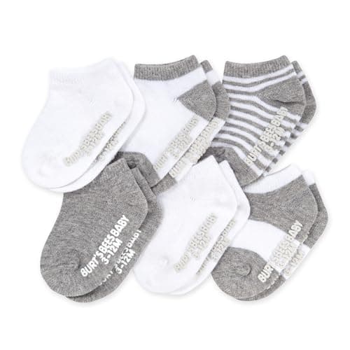 Burt’s Bees Baby Baby Girls' Ankle Socks with Non-Slip Grips, Organic Soft Cotton Toddler Socks Baby Essential, 6-Pack