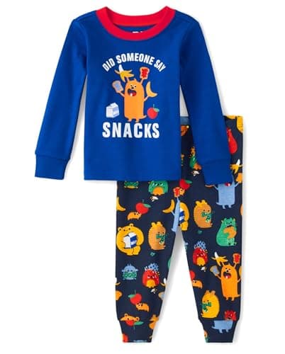 The Children's Place,and Toddler Long Sleeve Top and Pants Snug Fit 100% Cotton 2 Piece Pajama Set,THUNDER BLUE,2T