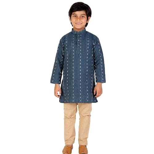 Pro-Ethic Style Developer Boy's Cotton Kids Ethnic Wear Kurta Set | Kids Kurta Set | Blue | 7-8 Years