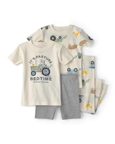 Carter's Boy 4-Piece Tight Fit Cotton Pajama Set, Ivory/Grey, 3T