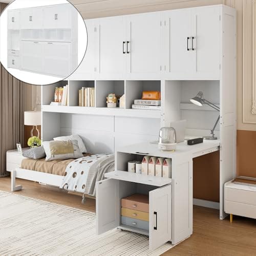 Merax 90.4"H Twin Size Murphy ..., Apartment, Reversible, White