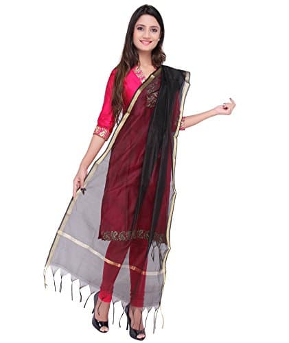 DUPATTA BAZAAR Indian Plain Black Silk Dupatta for Woman