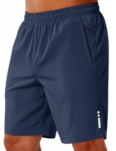 COOFANDY Mens Athletic Running Shorts 9" Lightweight Quick Dry Drawstring Mesh Gym Shorts with Zipper Pockets (Navy Blue, Large)