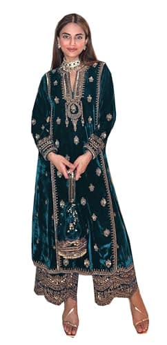 Shriva Fashion Eid festival salwar kameez ready to wear suit indian pakistani style party embroidered for women (2702) (Turquoise, 44)