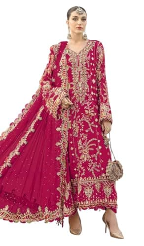 OQQTOO indian ready to wear salwar kameez embroidered wedding plus size Eid festival shalwar suit for women (US, Numeric, 46, Regular, Regular, Pink)