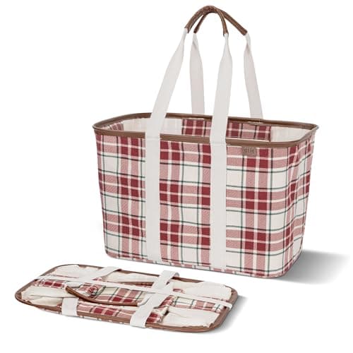 CleverMade Collapsible Tote Ba...rage & Groceries - Red Checker