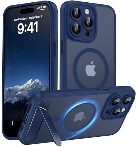 Magnetic Compatible with iPhone 15 Pro Max Case, [Built-in Kickstand][Full Camera Protection][Compatible with MagSafe][Anti-Fingerprint] Shockproof Phone Case for iPhone 15 Pro Max 6.7",Blue