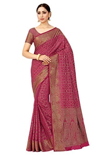 MIMOSA Women's Art Silk Saree Patola Style With Unstitched Blouse - Pink
