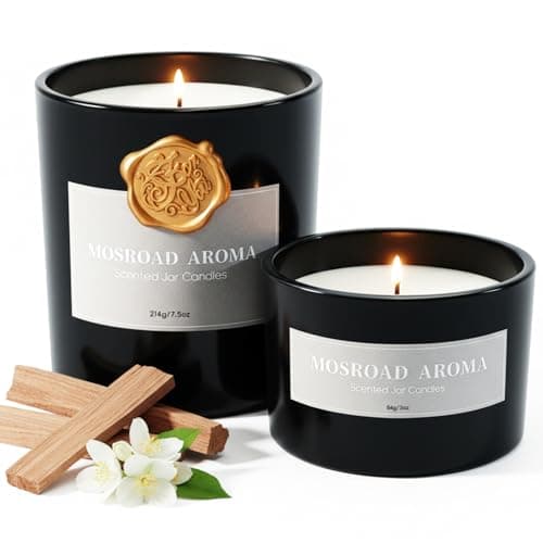 2-Pack Jasmine, Oud & Sandalwood Scented Candles Set for Men, Luxury Aromatherapy Jar Candle for Home Scented, Natural Soy Fragrance Black Jar Candles, Gift for Men, Father, Husband