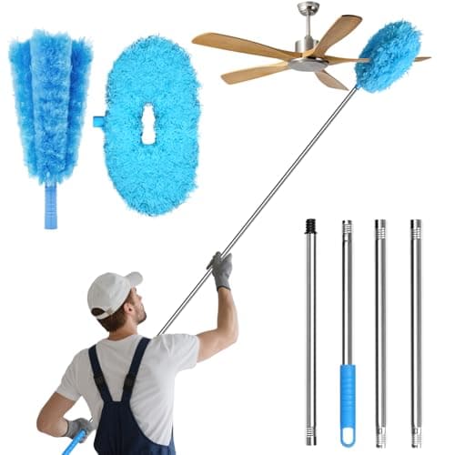 Eunice 13-49.7 Inches Ceiling Fan Duster with Extension Pole, 4-Claw and Round Heads, Adjustable and Removable Fan Cleaner Blade for High Ceiling, Window Door Furniture (Blue)