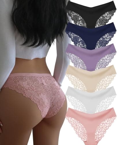 DHFBABY Sexy Cheeky Womens Underwear Comfortable Seamless Panties Luxurious Lace Bikini Briefs (A-6 Pack-6 Color) $7.99 + FS w/ Prime or on $35+
