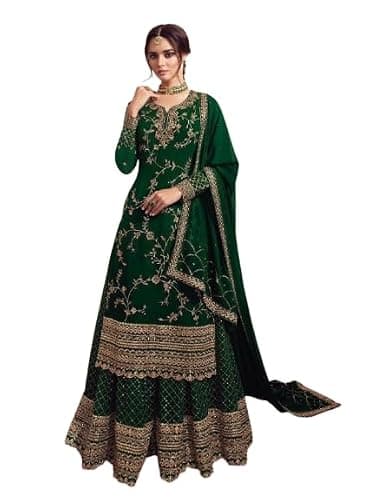 Jevious Traditional Georgette Indian/Pakistani Palazzo Style Partywear Wedding Salwar Kameez Suit for Women With Dupatta