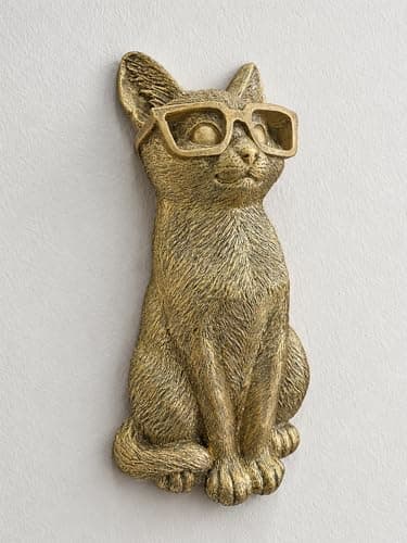 GUSFREUD Gold Animal Heads Sculptures Wall Art - Resin Faux Cat for Home Wall Decor, Cat Wall Hanging Decoration for Living Room, Bedroom & Kitchen, Unique Gift Idea