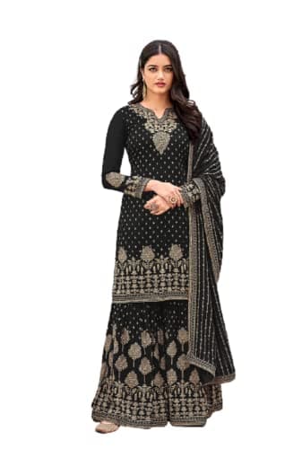 Heni Fashion Indian/Pakisatni Party/Wedding Wear Readymade Sharara Salwar Kameez/Salwar Suit for Women (S, Black)
