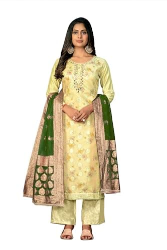 GJ Fashion Stiched Designer Indian Style Embroidered Churidar Palazzo Salwar Suit for Women Party Ocasional Wear, Medium, Yellow.,.114