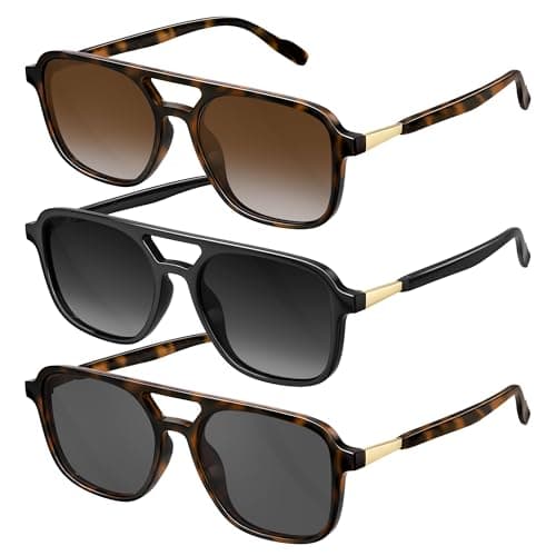 konqkin Retro Aviator Sunglasses for Women Men:Polarized Trendy Vintage 70s Rectangle Mens Womens Shades Sun Glasses UV Protection (Brown+Grey+Tigerspot,54mm)