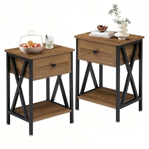 VECELO Night Stand Set of 2, E...ving Room/Bedroom,Walnut Brown