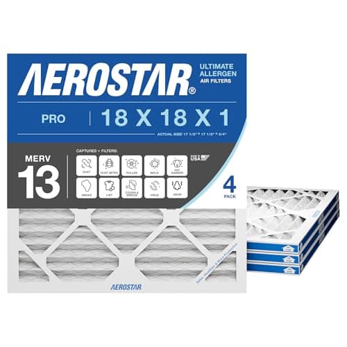Aerostar 18x18x1 MERV 13 Air Filter, 4 Pack Set of HVAC Furnace Filters, Electrostatic MPR 1500-1900 & FPR 10 (Actual Size: 17 3/4 x 17 3/4 x 3/4 inches)