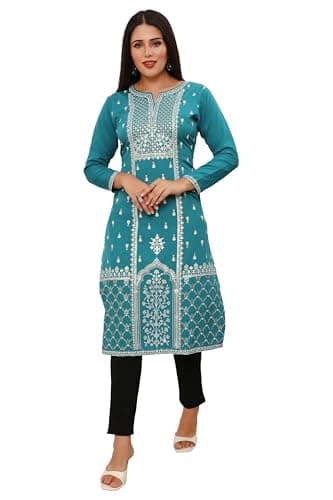 Maple Clothing Indian Kurta for Women Printed India Tunic Top Kurti (Turquoise, 4XL)