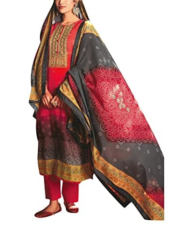 ladyline Pure Cotton Elegant Embroidery Salwar Kameez with Bandhani Printed Cotton Dupatta (S/Red/38)