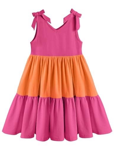 Arshiner Toddler Girl Dress Hot Pink Casual Summer Dresses Ruffle Hem Casual Sundress Toddler Rainbow Dress Girls Easter Dress Size 7-8