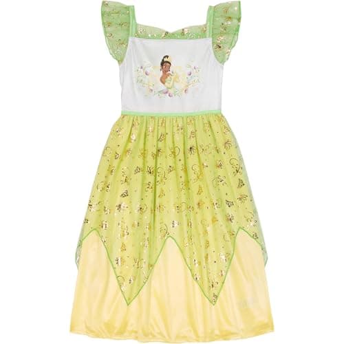 Disney Girls' Princess Dress Nightgown, Fantasy Gown, Soft & Cute Pajamas for Kids, LOVELY PRINCESS TIANA, 6